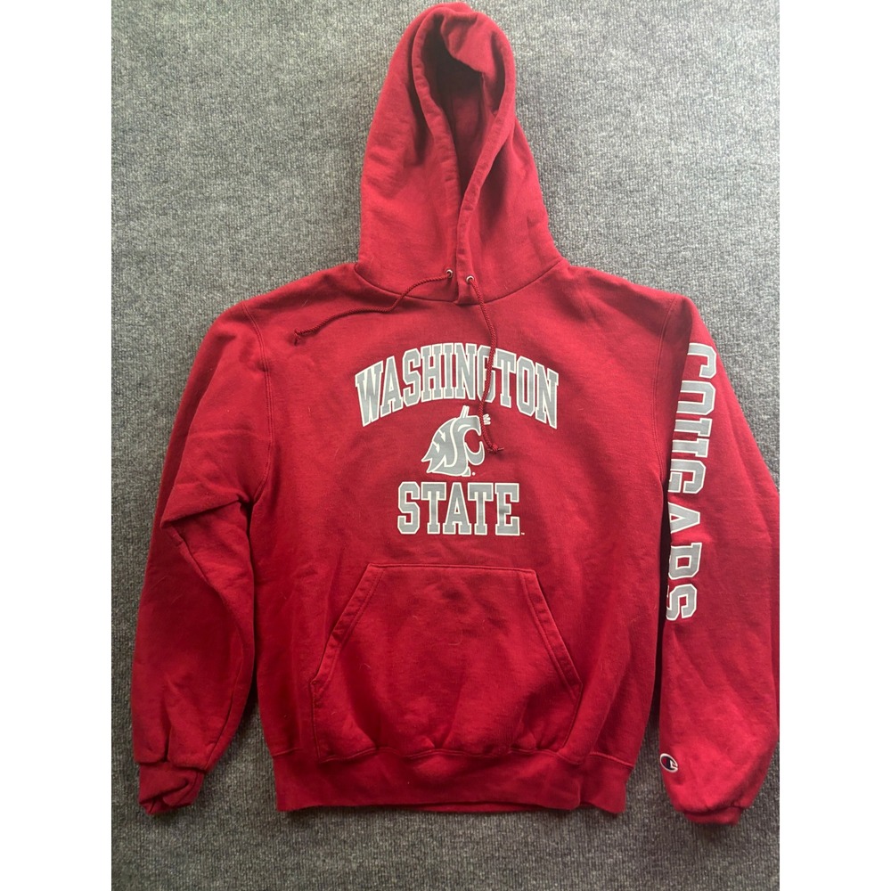Champion WSU Cougars Hoodie Mens M Red Washington State Fleece Pullover